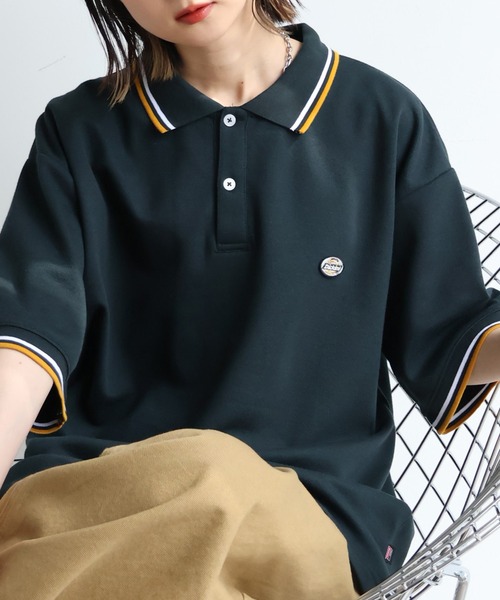 Dickies（ディッキーズ）の「【GENUINE DICKIES/ジェニュインディッキーズ】ミニワッペンリブライン 鹿の子ポロシャツ（ポロシャツ・メンズ・ブラック/グリーン/ブラウン/ホワイト・M/L/XL）」の4枚目の写真