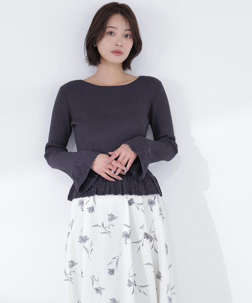 NATURAL BEAUTY BASIC(ナチュラルビューティーベーシック)の「◇柄編みフレアスリーブニット(ニット/セーター・レディース・ラベンダー/オフホワイト/チャコールグレー・FREE)」の5枚目の写真