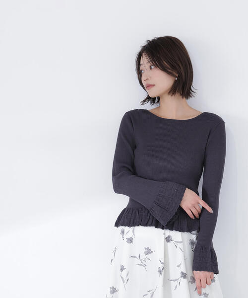 NATURAL BEAUTY BASIC(ナチュラルビューティーベーシック)の「◇柄編みフレアスリーブニット(ニット/セーター・レディース・ラベンダー/オフホワイト/チャコールグレー・FREE)」の9枚目の写真