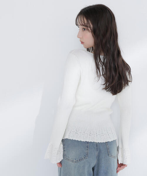 NATURAL BEAUTY BASIC(ナチュラルビューティーベーシック)の「◇柄編みフレアスリーブニット(ニット/セーター・レディース・ラベンダー/オフホワイト/チャコールグレー・FREE)」の13枚目の写真