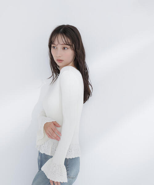 NATURAL BEAUTY BASIC(ナチュラルビューティーベーシック)の「◇柄編みフレアスリーブニット(ニット/セーター・レディース・ラベンダー/オフホワイト/チャコールグレー・FREE)」の15枚目の写真