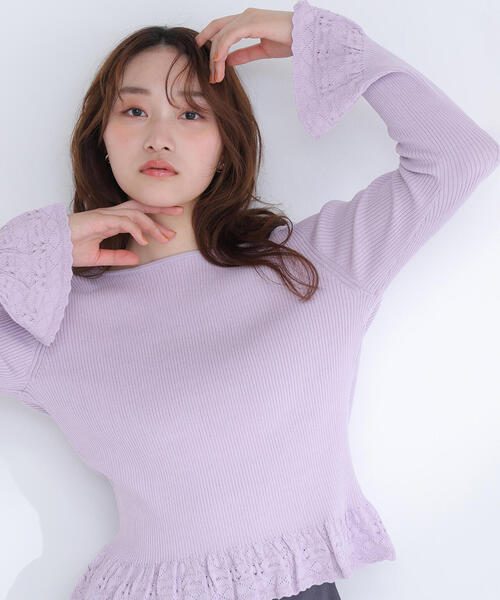 NATURAL BEAUTY BASIC(ナチュラルビューティーベーシック)の「◇柄編みフレアスリーブニット(ニット/セーター・レディース・ラベンダー/オフホワイト/チャコールグレー・FREE)」の20枚目の写真