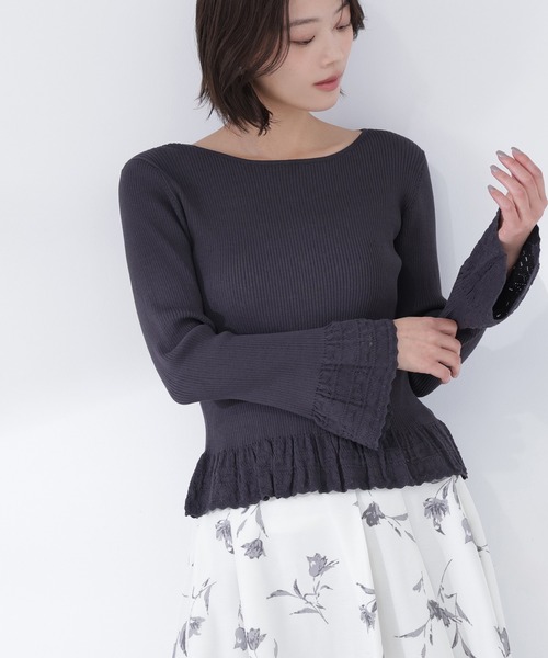NATURAL BEAUTY BASIC(ナチュラルビューティーベーシック)の「◇柄編みフレアスリーブニット(ニット/セーター・レディース・ラベンダー/オフホワイト/チャコールグレー・FREE)」の1枚目の写真