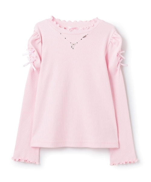 mezzo piano(メゾピアノ)の「ネックレス刺しゅう プチハイネック 長袖Tシャツ(Tシャツ/カットソー・キッズ・レッド/ライトピンク/オフホワイト・140cm/120cm/130cm)」の3枚目の写真