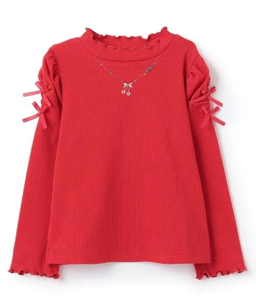 mezzo piano(メゾピアノ)の「ネックレス刺しゅう プチハイネック 長袖Tシャツ(Tシャツ/カットソー・キッズ・レッド/ライトピンク/オフホワイト・140cm/120cm/130cm)」の8枚目の写真