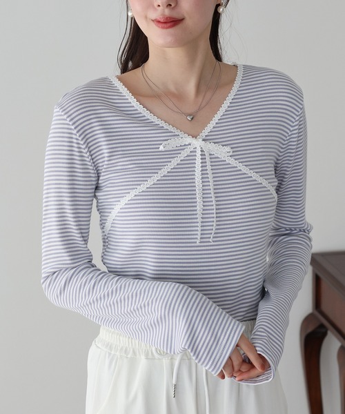 BLUEEAST(ブルーイースト)の「レースボーダーカットソー(Tシャツ/カットソー・レディース・ブルー/ブラック・MEDIUM)」の10枚目の写真