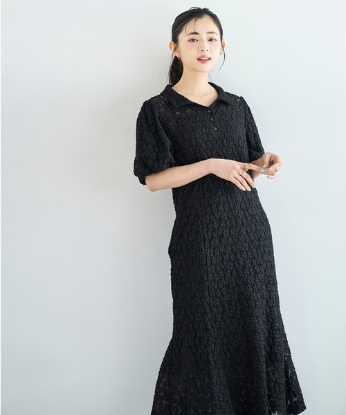 mil(ミル)の「総レース ポロ衿 マーメイド ワンピース【586150】(ワンピース・レディース・ブラウン/ブラック・FREE/S/XS)」の3枚目の写真
