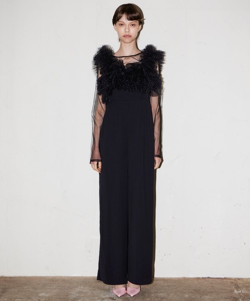 【ANDRESD】 オールインワン チュールトップス オケージョンドレス 黒 M ボリュームチュールオールインワンドレス / volume tulle all in one