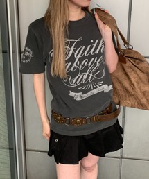 スパンリブピグメント加工プリント半袖Tシャツ