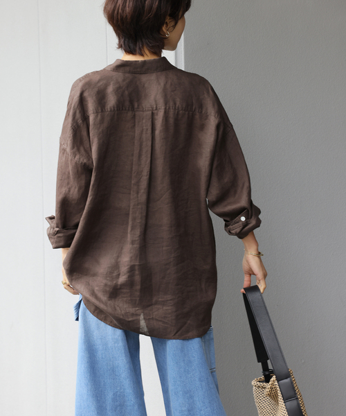 JOURNAL STANDARD relume(ジャーナルスタンダード レリューム)の「No.66フレンチリネンオーバーサイズシャツ(シャツ/ブラウス・レディース・ブラック/チョコ/ブラウン/ベージュ・FREE)」の6枚目の写真