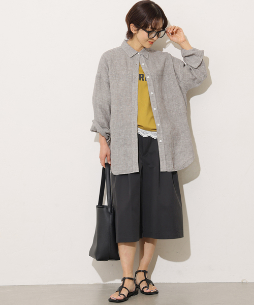 JOURNAL STANDARD relume(ジャーナルスタンダード レリューム)の「No.66フレンチリネンオーバーサイズシャツ(シャツ/ブラウス・レディース・ブラック/チョコ/ブラウン/ベージュ・FREE)」の9枚目の写真