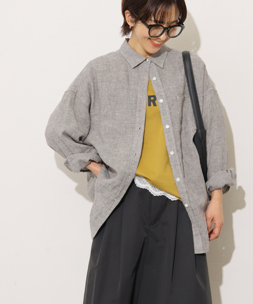 ★ノーブル★リネンシャツ カシュクールシャツ シルバーグレー MAGALI｜リネン ウール カシュクール ジレ bl258-mn - Piu di