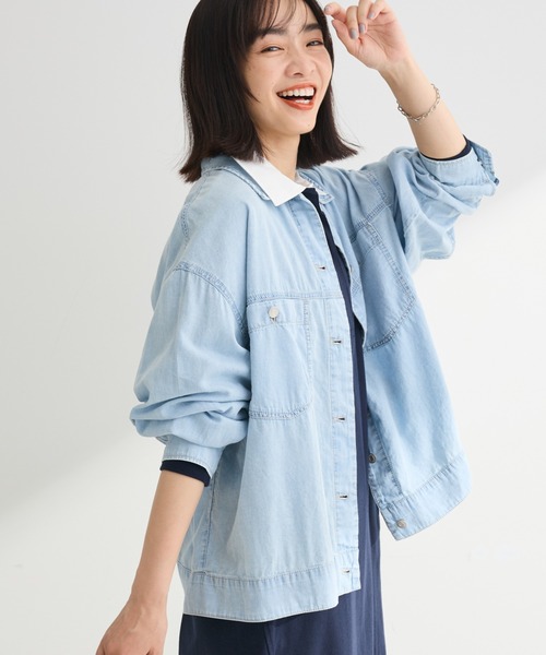 Green　Parks（グリーンパークス）の「シアーデニムシャツGジャン（シャツ/ブラウス・レディース・インディゴブルー/ライトインディゴブルー/ブラック・FREE）」の3枚目の写真