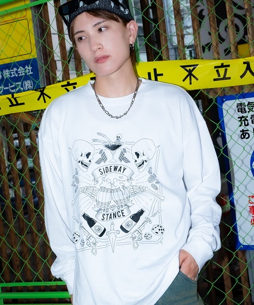 En serio TOKYO(エンソリオトーキョー)の「【SIDEWAYSTANCE】ドランクスカル長袖Tシャツ 70580(Tシャツ/カットソー・メンズ・ホワイト/カーキ/ブラック・SMALL/X-LARGE/MEDIUM/LARGE)」の1枚目の写真