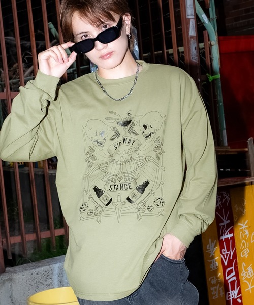 En serio TOKYO(エンソリオトーキョー)の「【SIDEWAYSTANCE】ドランクスカル長袖Tシャツ 70580(Tシャツ/カットソー・メンズ・ホワイト/カーキ/ブラック・SMALL/X-LARGE/MEDIUM/LARGE)」の3枚目の写真