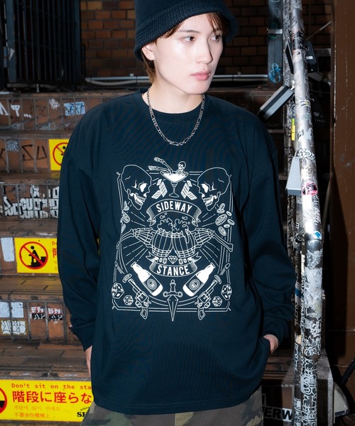 En serio TOKYO(エンソリオトーキョー)の「【SIDEWAYSTANCE】ドランクスカル長袖Tシャツ 70580(Tシャツ/カットソー・メンズ・ホワイト/カーキ/ブラック・SMALL/X-LARGE/MEDIUM/LARGE)」の2枚目の写真
