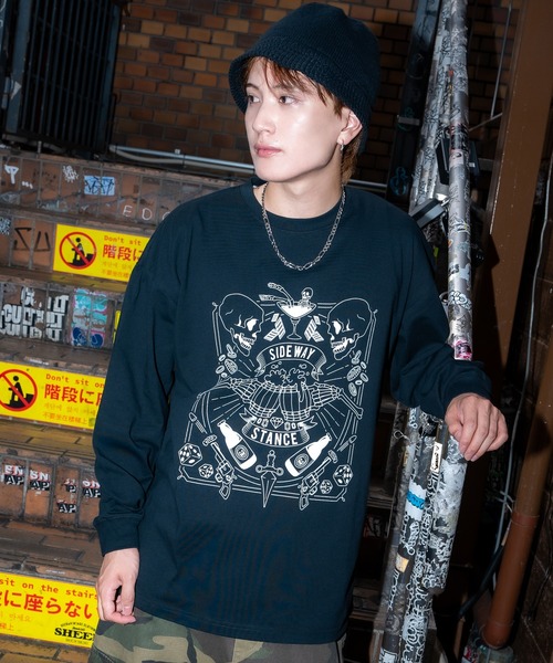 En serio TOKYO(エンソリオトーキョー)の「【SIDEWAYSTANCE】ドランクスカル長袖Tシャツ 70580(Tシャツ/カットソー・メンズ・ホワイト/カーキ/ブラック・SMALL/X-LARGE/MEDIUM/LARGE)」の7枚目の写真