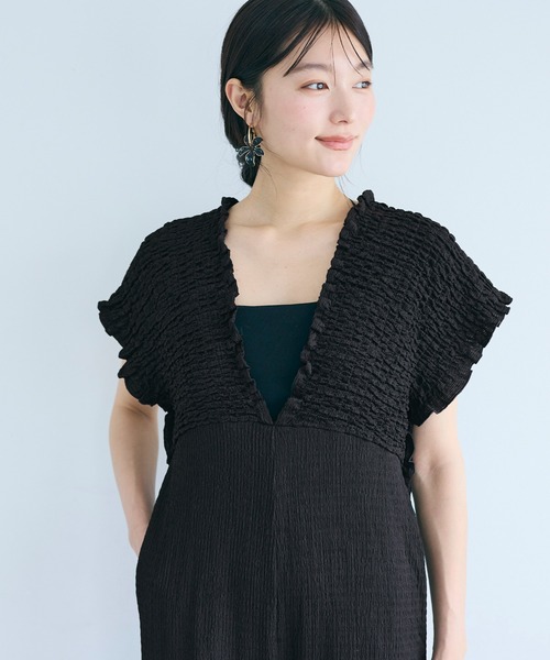 coca(coca)(コカ)の「シボシャーリングVネックオールインワン(つなぎ/オールインワン・レディース・ブラック/ベージュ/ドット・L/M/S)」の7枚目の写真