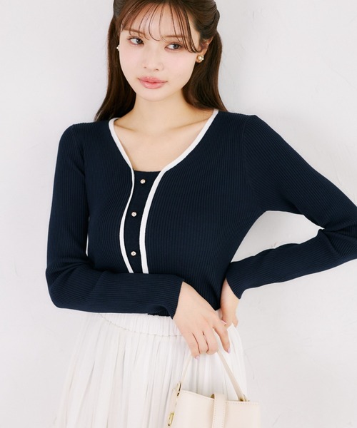 tocco closet(トッコ クローゼット)の「【ZOZO限定】フロントオープンライクバイカラーリブニットトップス(ニット/セーター・レディース・ネイビー×ホワイト/ホワイト×ブラック・M)」の2枚目の写真