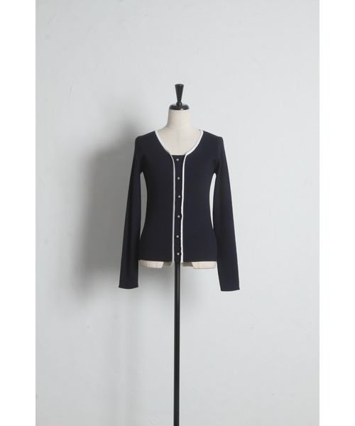tocco closet(トッコ クローゼット)の「【ZOZO限定】フロントオープンライクバイカラーリブニットトップス(ニット/セーター・レディース・ネイビー×ホワイト/ホワイト×ブラック・M)」の18枚目の写真