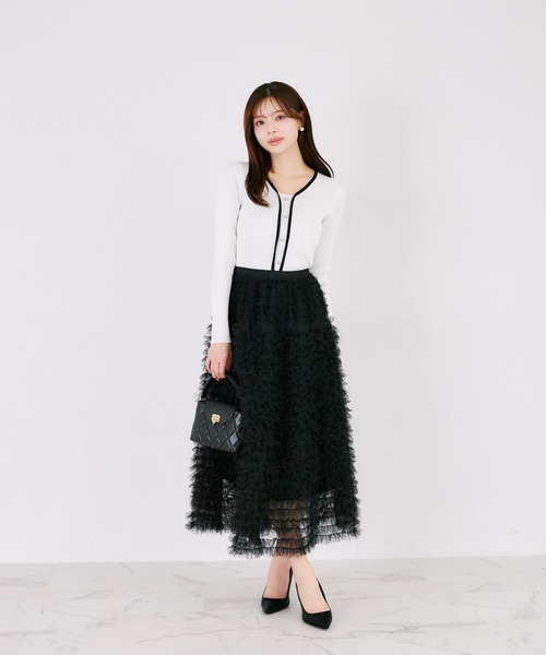 tocco closet(トッコ クローゼット)の「【ZOZO限定】フロントオープンライクバイカラーリブニットトップス(ニット/セーター・レディース・ネイビー×ホワイト/ホワイト×ブラック・M)」の3枚目の写真