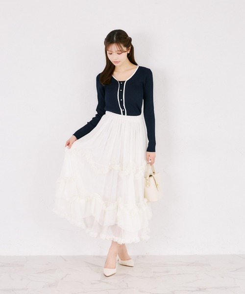 tocco closet(トッコ クローゼット)の「【ZOZO限定】フロントオープンライクバイカラーリブニットトップス(ニット/セーター・レディース・ネイビー×ホワイト/ホワイト×ブラック・M)」の10枚目の写真