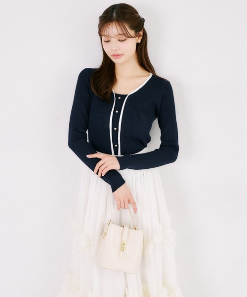 tocco closet(トッコ クローゼット)の「【ZOZO限定】フロントオープンライクバイカラーリブニットトップス(ニット/セーター・レディース・ネイビー×ホワイト/ホワイト×ブラック・M)」の12枚目の写真