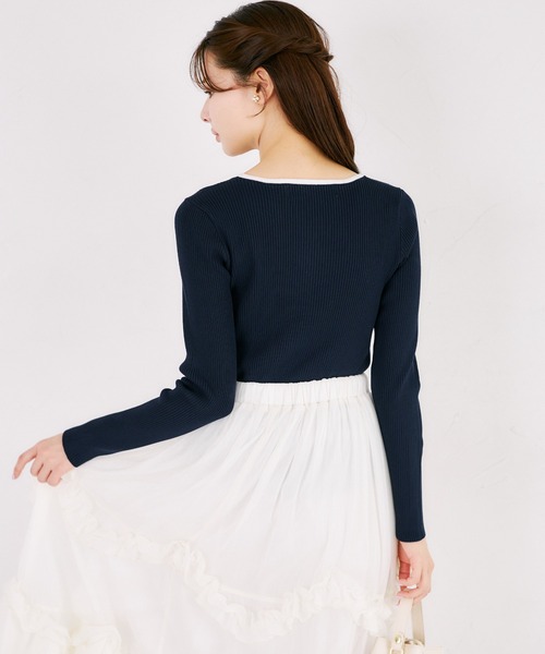 tocco closet(トッコ クローゼット)の「【ZOZO限定】フロントオープンライクバイカラーリブニットトップス(ニット/セーター・レディース・ネイビー×ホワイト/ホワイト×ブラック・M)」の17枚目の写真