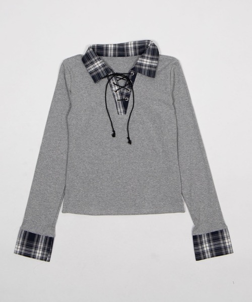 WEGO（ウィゴー）の「DISPARK/【26年春夏新作】シャツカラーレイヤードトップ（Tシャツ/カットソー・レディース・グレー/ブラック・FREE）」の16枚目の写真