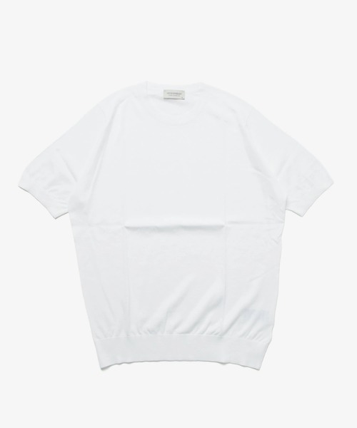 JOHN SMEDLEY（ジョンスメドレー）の「JOHN SMEDLEY / KEMPTON 30G コットンニット クルーネック Tシャツ（MODERN FIT）（ニット/セーター・メンズ・グレイッシュベージュ/ブラック/シルバー/ホワイト・FREE/LARGE）」の2枚目の写真