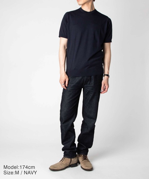 JOHN SMEDLEY（ジョンスメドレー）の「JOHN SMEDLEY / KEMPTON 30G コットンニット クルーネック Tシャツ（MODERN FIT）（ニット/セーター・メンズ・グレイッシュベージュ/ブラック/シルバー/ホワイト・FREE/LARGE）」の9枚目の写真