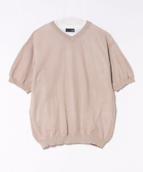 TAKA-Q（タカキュー）の「アンサンブル 2枚 セット メンズ 透かし編み Vネック プルオーバー & 半袖 Tシャツ ややゆったり ルーズ（アンサンブル・メンズ・ベージュ/ネイビー・MEDIUM/LARGE/X-LARGE）」の11枚目の写真