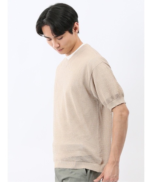TAKA-Q（タカキュー）の「アンサンブル 2枚 セット メンズ 透かし編み Vネック プルオーバー & 半袖 Tシャツ ややゆったり ルーズ（アンサンブル・メンズ・ベージュ/ネイビー・MEDIUM/LARGE/X-LARGE）」の21枚目の写真