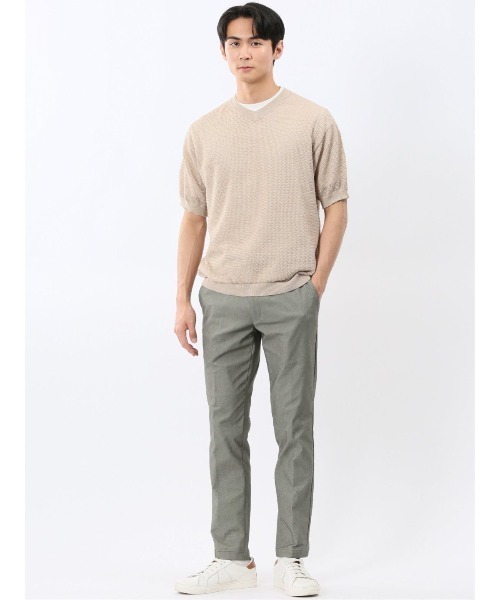 TAKA-Q（タカキュー）の「アンサンブル 2枚 セット メンズ 透かし編み Vネック プルオーバー & 半袖 Tシャツ ややゆったり ルーズ（アンサンブル・メンズ・ベージュ/ネイビー・MEDIUM/LARGE/X-LARGE）」の18枚目の写真