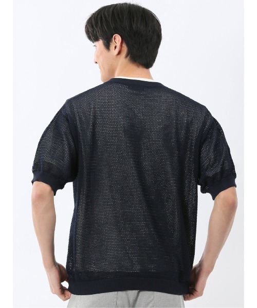 TAKA-Q（タカキュー）の「アンサンブル 2枚 セット メンズ 透かし編み Vネック プルオーバー & 半袖 Tシャツ ややゆったり ルーズ（アンサンブル・メンズ・ベージュ/ネイビー・MEDIUM/LARGE/X-LARGE）」の9枚目の写真
