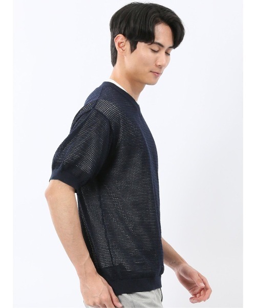 TAKA-Q（タカキュー）の「アンサンブル 2枚 セット メンズ 透かし編み Vネック プルオーバー & 半袖 Tシャツ ややゆったり ルーズ（アンサンブル・メンズ・ベージュ/ネイビー・MEDIUM/LARGE/X-LARGE）」の8枚目の写真