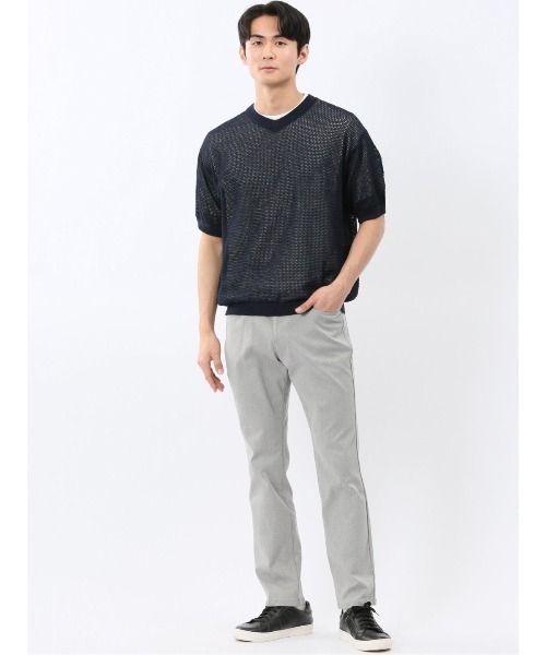 TAKA-Q（タカキュー）の「アンサンブル 2枚 セット メンズ 透かし編み Vネック プルオーバー & 半袖 Tシャツ ややゆったり ルーズ（アンサンブル・メンズ・ベージュ/ネイビー・MEDIUM/LARGE/X-LARGE）」の7枚目の写真