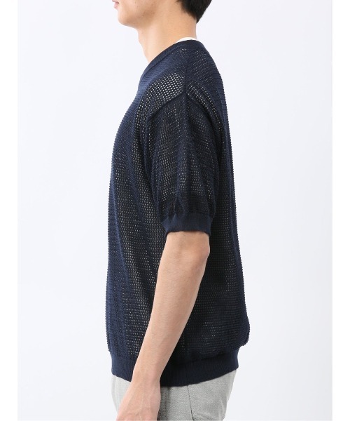 TAKA-Q（タカキュー）の「アンサンブル 2枚 セット メンズ 透かし編み Vネック プルオーバー & 半袖 Tシャツ ややゆったり ルーズ（アンサンブル・メンズ・ベージュ/ネイビー・MEDIUM/LARGE/X-LARGE）」の5枚目の写真