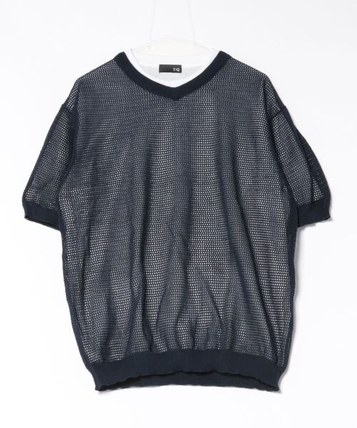 TAKA-Q（タカキュー）の「アンサンブル 2枚 セット メンズ 透かし編み Vネック プルオーバー & 半袖 Tシャツ ややゆったり ルーズ（アンサンブル・メンズ・ベージュ/ネイビー・MEDIUM/LARGE/X-LARGE）」の22枚目の写真
