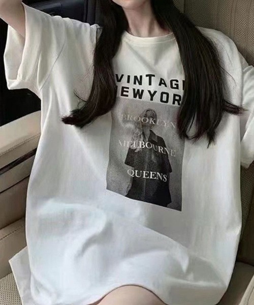SallyLunn(サリーラン)の「フロントプリントビックTシャツ(Tシャツ/カットソー・レディース・ベージュ/ブラック/ホワイト・MEDIUM/LARGE)」の2枚目の写真