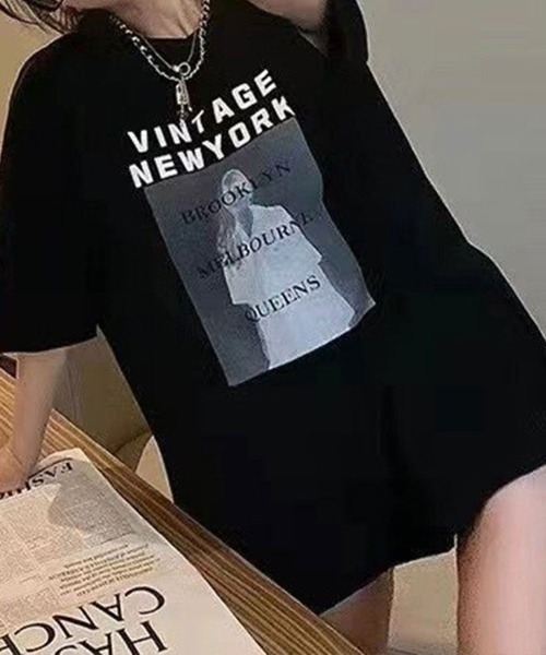 SallyLunn(サリーラン)の「フロントプリントビックTシャツ(Tシャツ/カットソー・レディース・ベージュ/ブラック/ホワイト・MEDIUM/LARGE)」の6枚目の写真