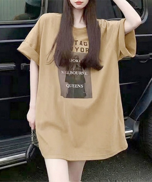 SallyLunn(サリーラン)の「フロントプリントビックTシャツ(Tシャツ/カットソー・レディース・ベージュ/ブラック/ホワイト・MEDIUM/LARGE)」の7枚目の写真