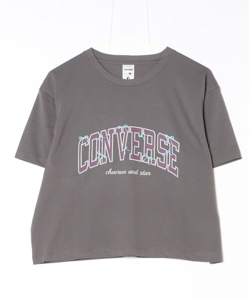CONVERSE（コンバース）の「コンバース  RIBBON ARCH LOGO TEE L 半袖Tシャツ（Tシャツ/カットソー・レディース・チャコールグレー/ホワイト・M/L）」の4枚目の写真