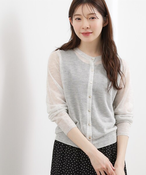 grove（グローブ）の「【洗える/名品】大人の透け感、シアーカーディガン（カーディガン/ボレロ・レディース・ブラウン系/ブラック/グレー/オフホワイト/サックスブルー/オレンジ系・02/03/04/05/01）」の3枚目の写真