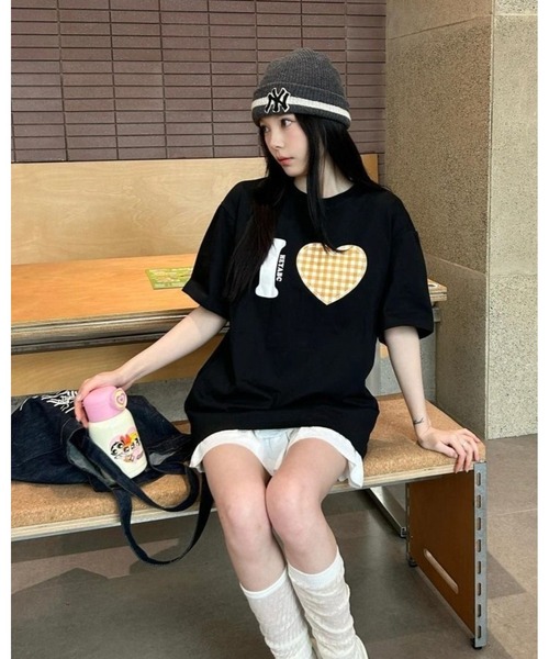 inst.ALL(インストール)の「ハートチェックプリントTシャツ(Tシャツ/カットソー・レディース・ブラック・M/LL)」の1枚目の写真
