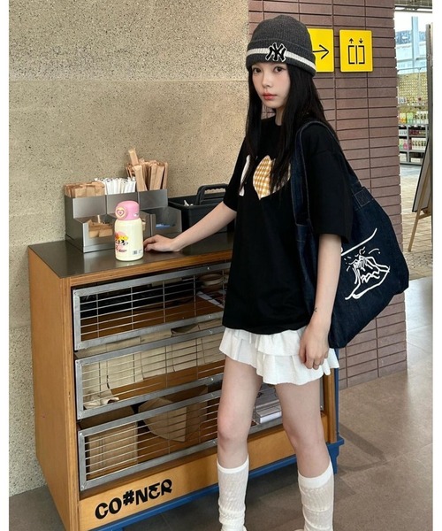 inst.ALL(インストール)の「ハートチェックプリントTシャツ(Tシャツ/カットソー・レディース・ブラック・M/LL)」の4枚目の写真
