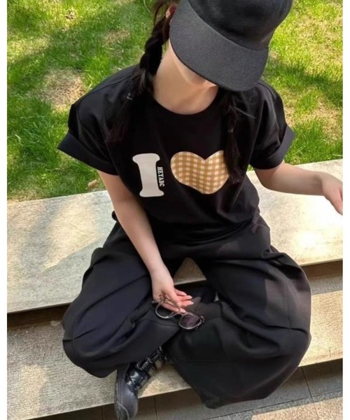 inst.ALL(インストール)の「ハートチェックプリントTシャツ(Tシャツ/カットソー・レディース・ブラック・M/LL)」の8枚目の写真