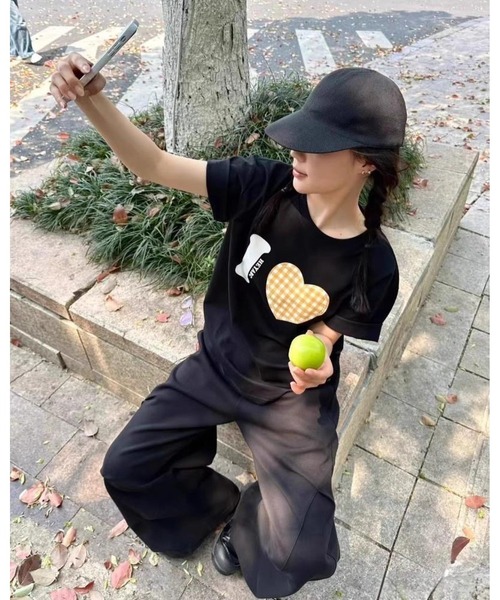 inst.ALL(インストール)の「ハートチェックプリントTシャツ(Tシャツ/カットソー・レディース・ブラック・M/LL)」の9枚目の写真