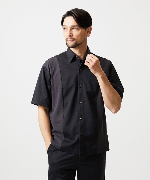 MICHEL KLEIN HOMME (ミッシェルクランオム)の「【セットアップ】異素材コンビ半袖シャツ(シャツ/ブラウス・メンズ・ダークグレー/ブルー・MEDIUM/LARGE/X-LARGE)」の2枚目の写真
