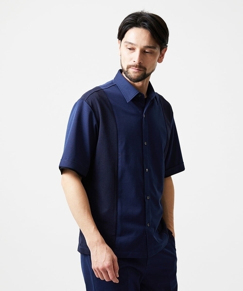 MICHEL KLEIN HOMME (ミッシェルクランオム)の「【セットアップ】異素材コンビ半袖シャツ(シャツ/ブラウス・メンズ・ダークグレー/ブルー・MEDIUM/LARGE/X-LARGE)」の8枚目の写真